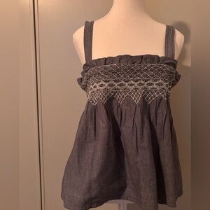 Current/Elliott Blue Sleeveless Top with Embroidery Detail